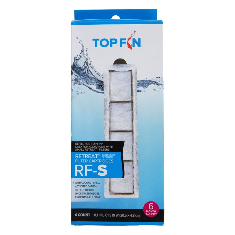 Top Fin Retreat RF-S Filter Cartridges (Small) Refill for Desktop Aquariums with Small Retreat Filters - 8.1in x 1.9in (6 Count) - Image 1